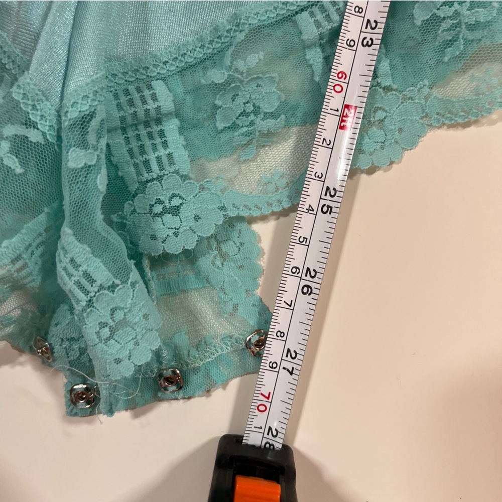 Vintage 40 50 Formfit Retro Blue Satin Lace Teddy Lingerie Romper fairycore Slip - Picture 15 of 17